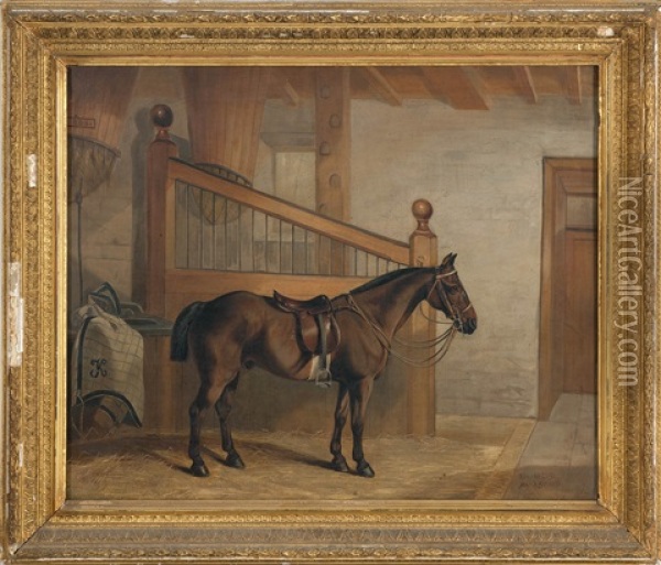 A Horse In A Stable Oil Painting - Edward Lloyd