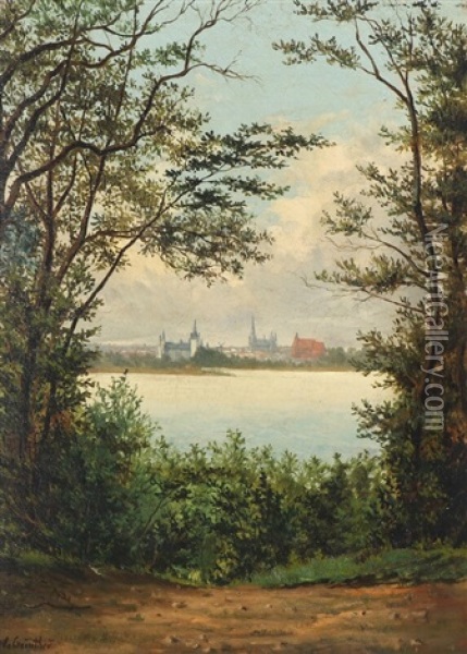 A View Over A German Town Oil Painting - Leopold Karl Gustav Guenther-Schwerin