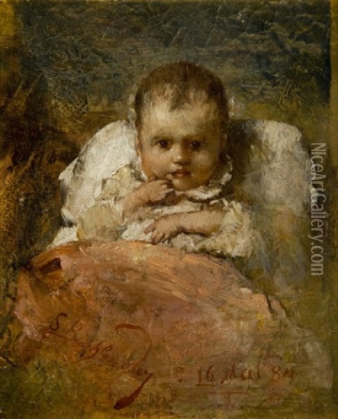 Portret Dziecka W Beciku Oil Painting - Simeon Buchbinder