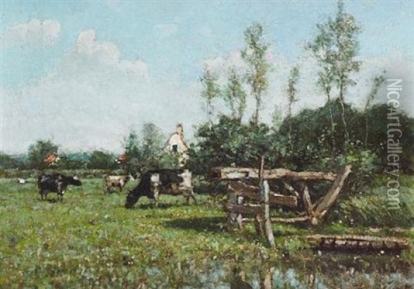 Cattle In A Meadow Oil Painting - Franz Courtens