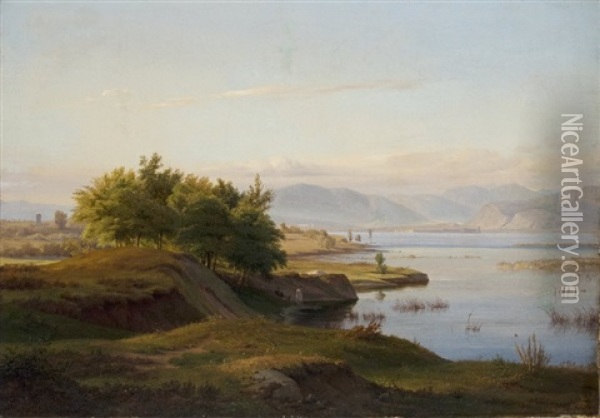 Italian Lakeland Oil Painting - Ludwig Heinrich Theodor (Louis) Gurlitt