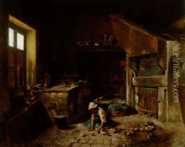 Madchen Mit Kuken In Der Bauernkuche Oil Painting - Jean-Francois Millet