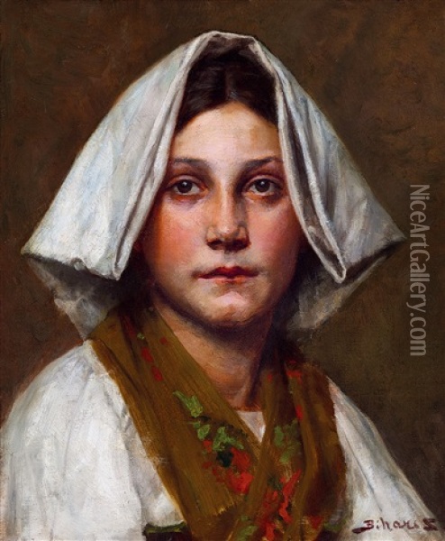 Italian Girl With Head Scarf Oil Painting - Sandor Alexander Bihari