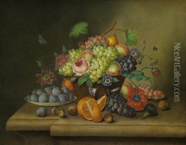 Still Life With Fruit And Flowers Oil Painting - George Forster
