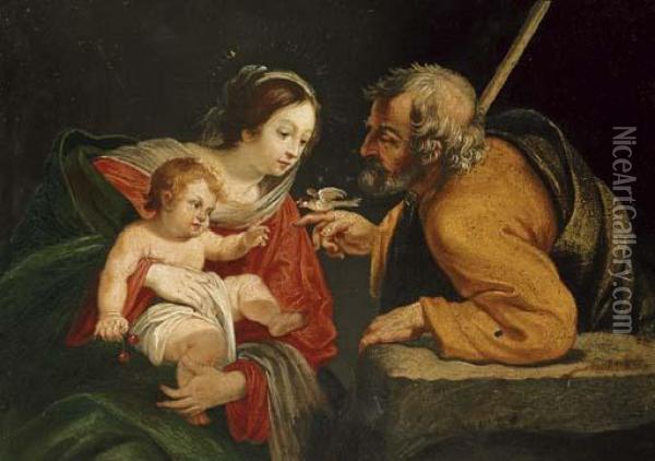 The Holy Family With A Bird Oil Painting - Aubin Vouet