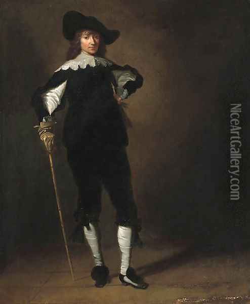 A Cavalier, standing small full length Oil Painting - Pieter Codde