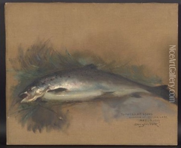 Souvenir Of Keezar Lake/a Still Life With Trout Oil Painting - Douglas Volk