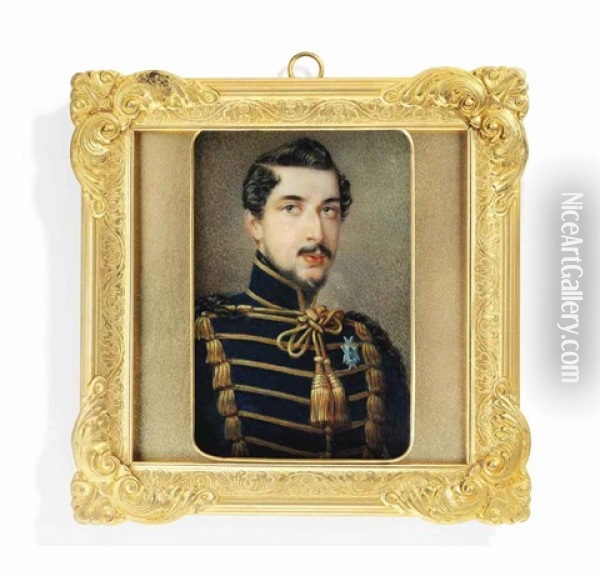 Charles Xv (1826-1872), King Of Sweden And Norway, In Gold-bordered Blue Coat With Gold Frogging And Tassels, Tasseled Gold Cords Tied At Front Oil Painting - Johan Wilhelm Carl Way