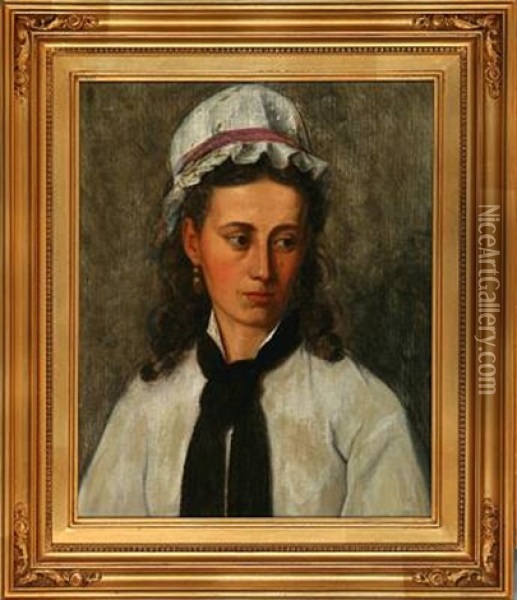 Portrait Of A Young Woman With Long Curly Hair And A White Shirt Oil Painting - Peter Vilhelm Ilsted
