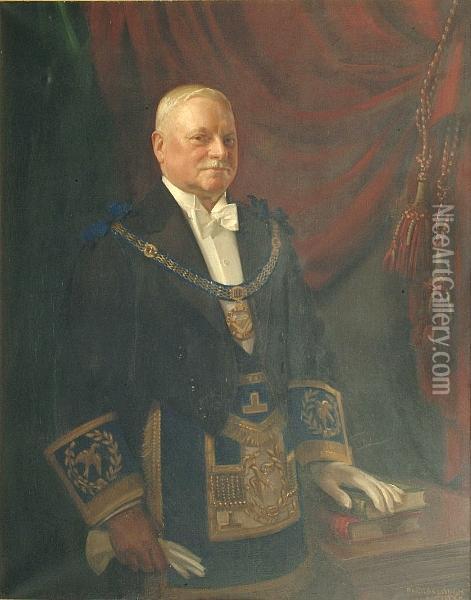 Portrait Of Lieutenant Colonel Sir Anthony Gadie T.d., J.p., P.g.d. (d. 1948), In Evening Dress And Full Regalia, The Frame Inscribed, 