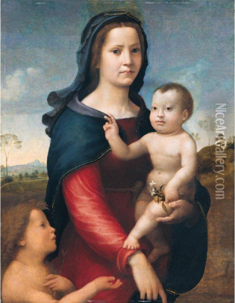 The Madonna And Child With The Infant Saint John The Baptist Oil Painting - Giuliano Bugiardini