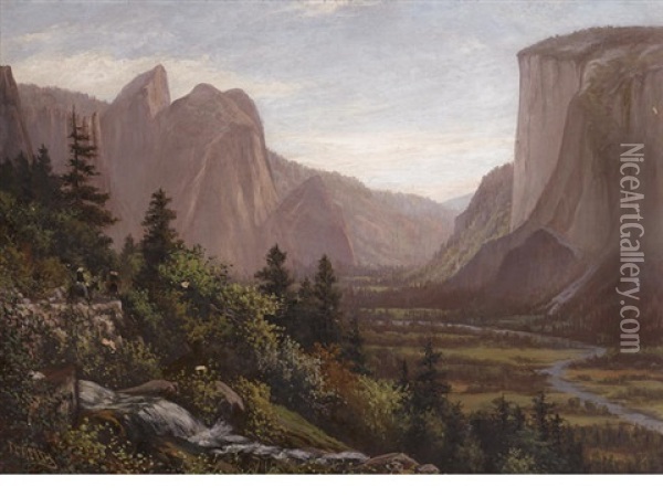 Looking Out The Yosemite Valley From Glacier Point Trail Oil Painting - Frank Lucien Heath