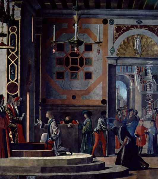 The Departure of the English Ambassadors, from the St. Ursula cycle, 1498 Oil Painting - Vittore Carpaccio
