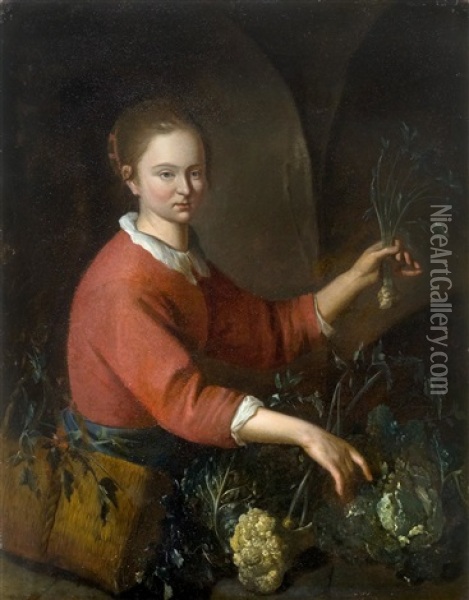 Market Woman With Vegetables Oil Painting - Gabriel Metsu