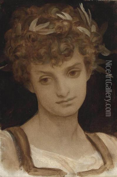 Study Of A Girl's Head Oil Painting - Frederick Leighton