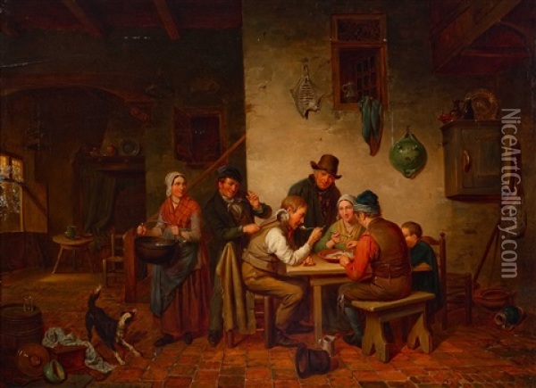 The Porridge Eaters Oil Painting - Jacob Akkersdijk
