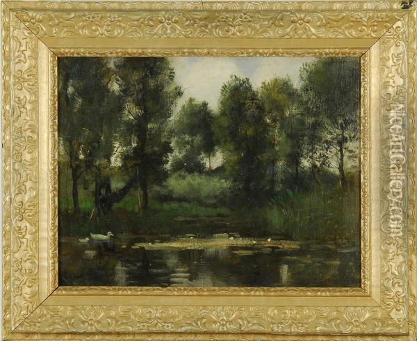 Duck Pond Oil Painting - Theophile Emile Achille De Bock