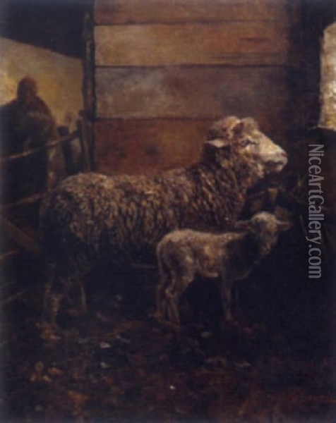Schafe Im Stall Oil Painting - Carl Friedrich Steinheil