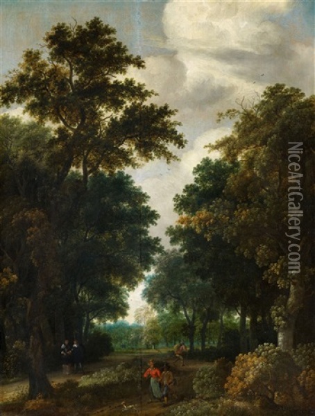 Wooded Landscape With Figures Oil Painting - Salomon Rombouts