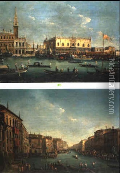 The Doge's Palace & The Grand Canal, Venice Oil Painting - Michele Marieschi