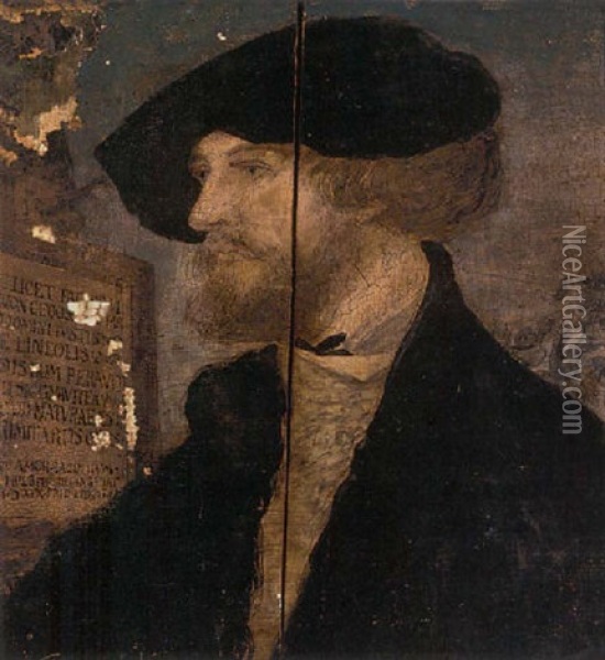 Portrait Of Bonifacius Amerbach In A Black Costume And Hat, Beside A Marble Plaque Oil Painting - Hans Holbein the Younger