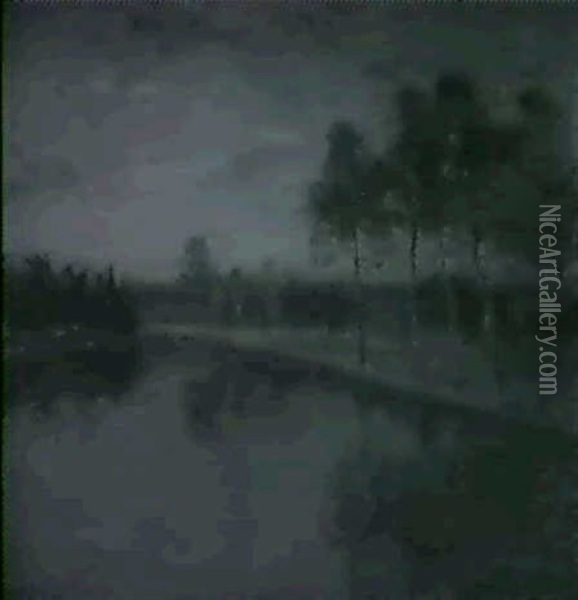 Flussauf Mit Birken Oil Painting - Angelo Quaglio the Younger