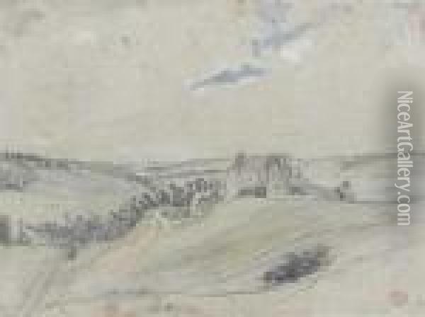 Paysage, Ruines De Chateau Oil Painting - Paul Huet