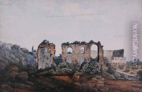 The Claudean Aqueduct and Colosseum Oil Painting - Thomas Jones