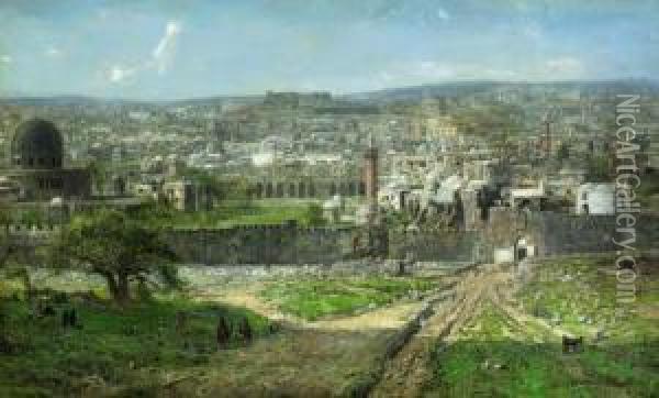 A View Of Jerusalem, Seen From The East Oil Painting - Pierre Tetar Van Elven