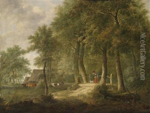 A Wooded Landscape Oil Painting - Johann Heinrich Menken