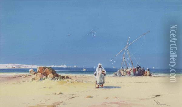 Unloading A Vessel On The Egyptian Coast Oil Painting - William Knox