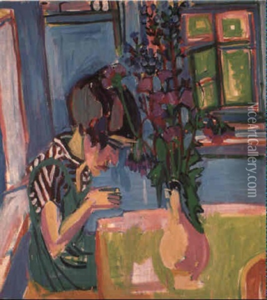 Am Tisch Sitzendes Madchen Oil Painting - Albert Mueller