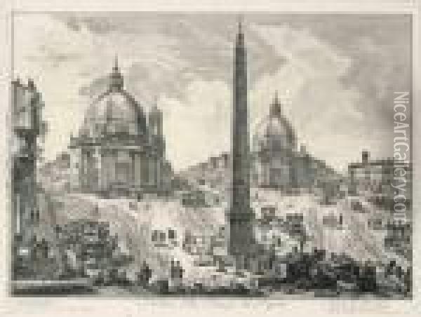 The Piazza Del Popolo, From Vedute Di Roma Oil Painting - Giovanni Battista Piranesi