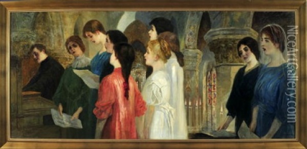 Der Madchenchor Singt In Der Kirche Oil Painting - Ernst Friedrich Hausmann