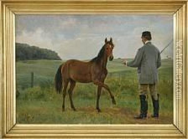 A Man And A Horse Oil Painting - Carl Christian Frederik Jacob Thomsen