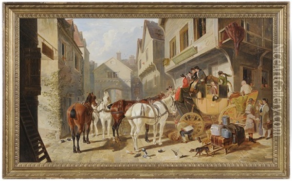 The York-london Coach At The George Inn, Stamford Oil Painting - John Frederick Herring the Elder
