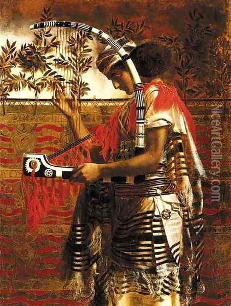 A Young Musician employed in the Temple Service during the Feast of the Tabernacles, later called Hosanna Oil Painting - Simeon Solomon