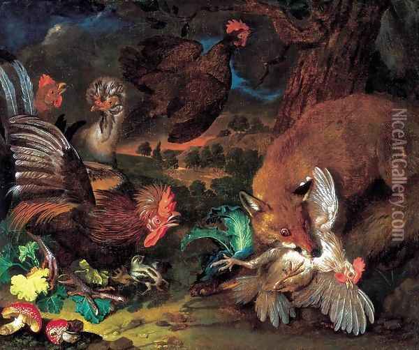 Fox in the Courtyard Oil Painting - Ferdinand Phillip de Hamilton