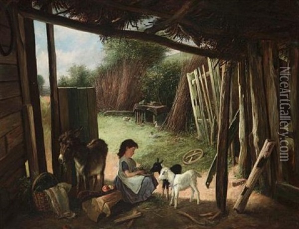 Feeding The Kids Oil Painting - Charles Hunt the Younger
