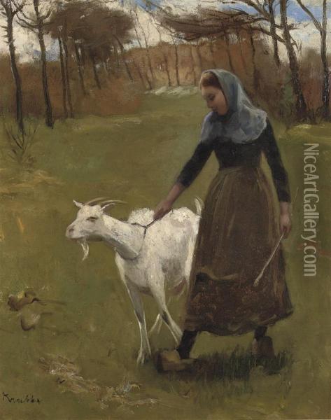The White Goat Oil Painting - Heinrich Martin Krabb