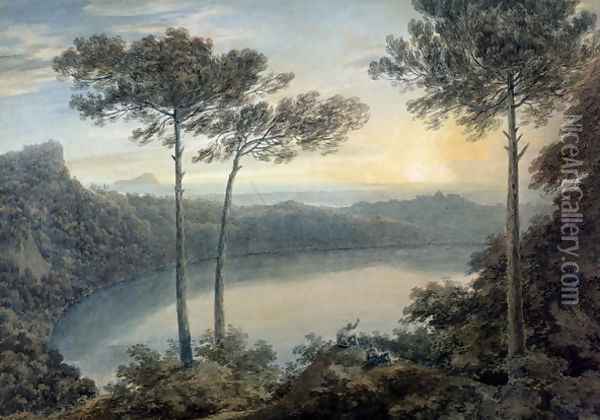 Lake Albano and Castel Gandolfo Oil Painting - John Robert Cozens