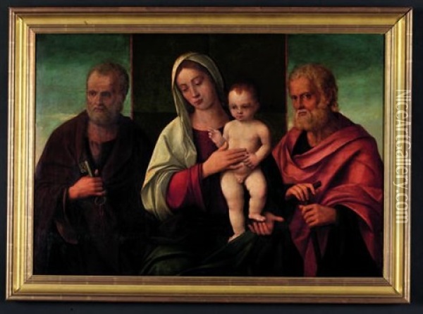 Vierge A L'enfant Entoures De Saint Pierre Et Saint Antoine Oil Painting - Giovanni Bellini