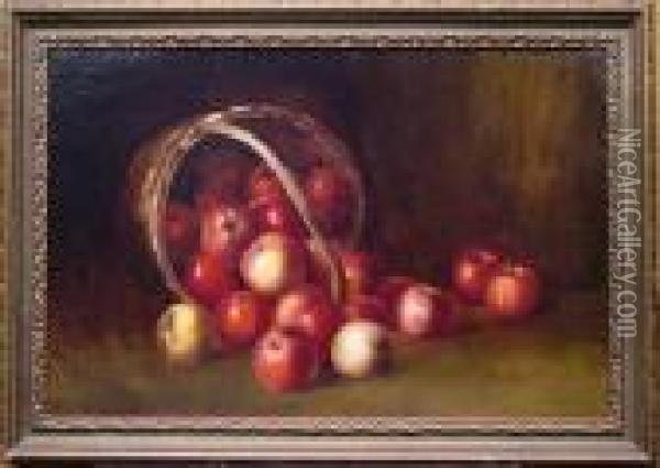 Apples Spilling From A Basket Oil Painting - Albert F. King