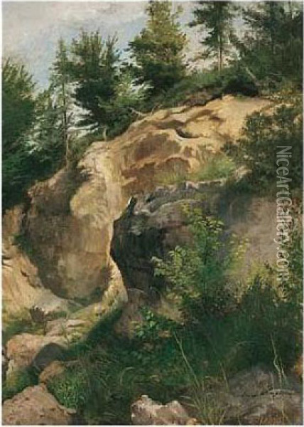 Felsenlandschaft (rocky Landscape) Oil Painting - Joseph Wenglein