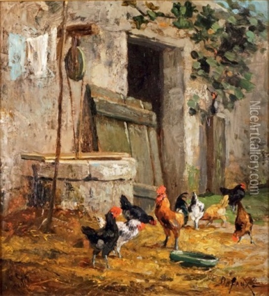 Les Poules Oil Painting - Alexandre Defaux