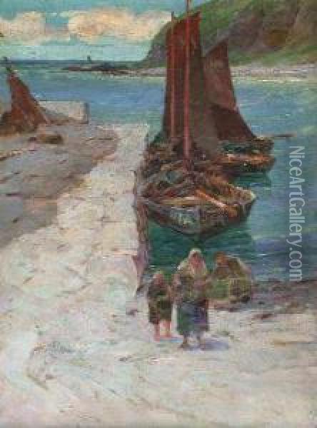 By The Quayside Oil Painting - William Wilson