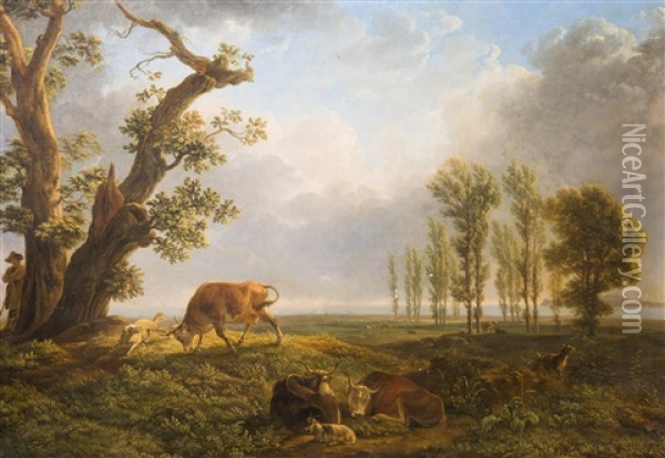 Landscape With A Shepherd Oil Painting - Simon-Joseph-Alexandre Clement Denis