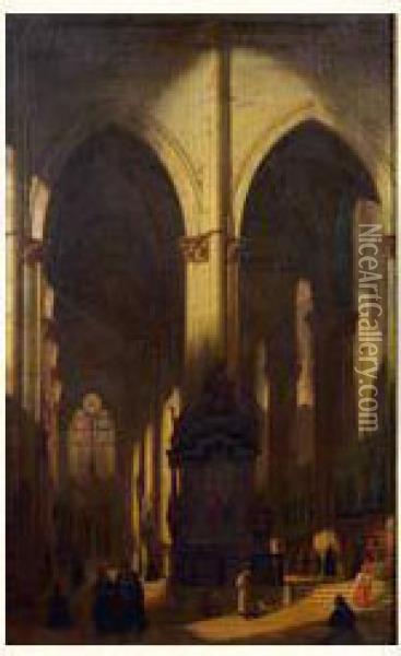 Interieur D'eglise Oil Painting - Louis Joseph Cesar Ducornet