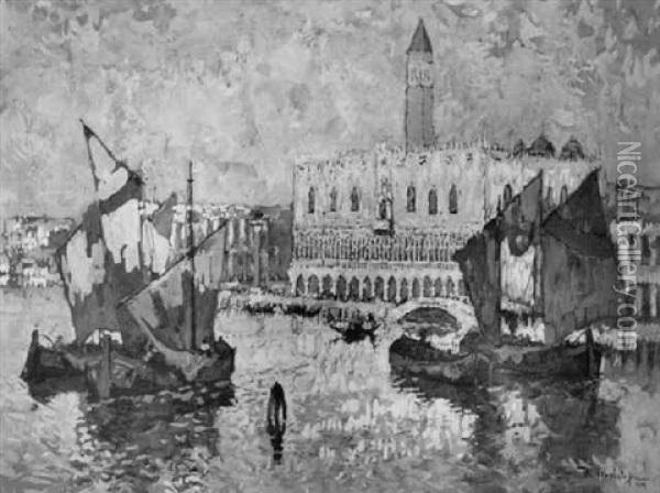 Segelboote Vor Dem Dogenpalast In Venedig Oil Painting - Konstantin Ivanovich Gorbatov