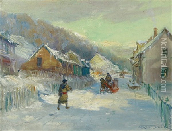 Quebec Village, Winter Oil Painting - Frederic Marlett Bell-Smith